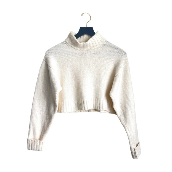 Aritzia Sweaters - Aritzia Wilfred Free 100% Merino Wool Cream White Crop Turtleneck Sweater Top